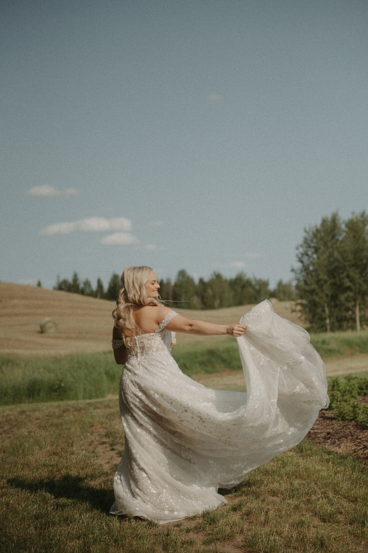 bridal portrait in alberta field