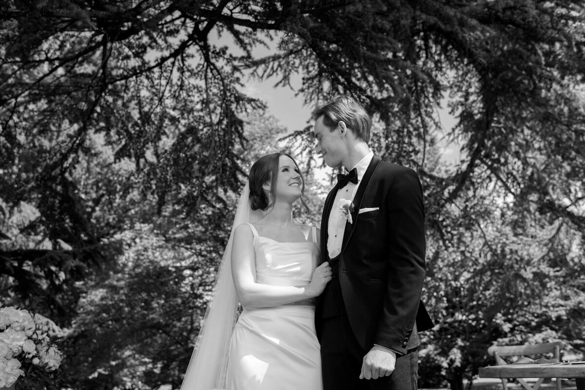 Bride and groom at chateau wedding