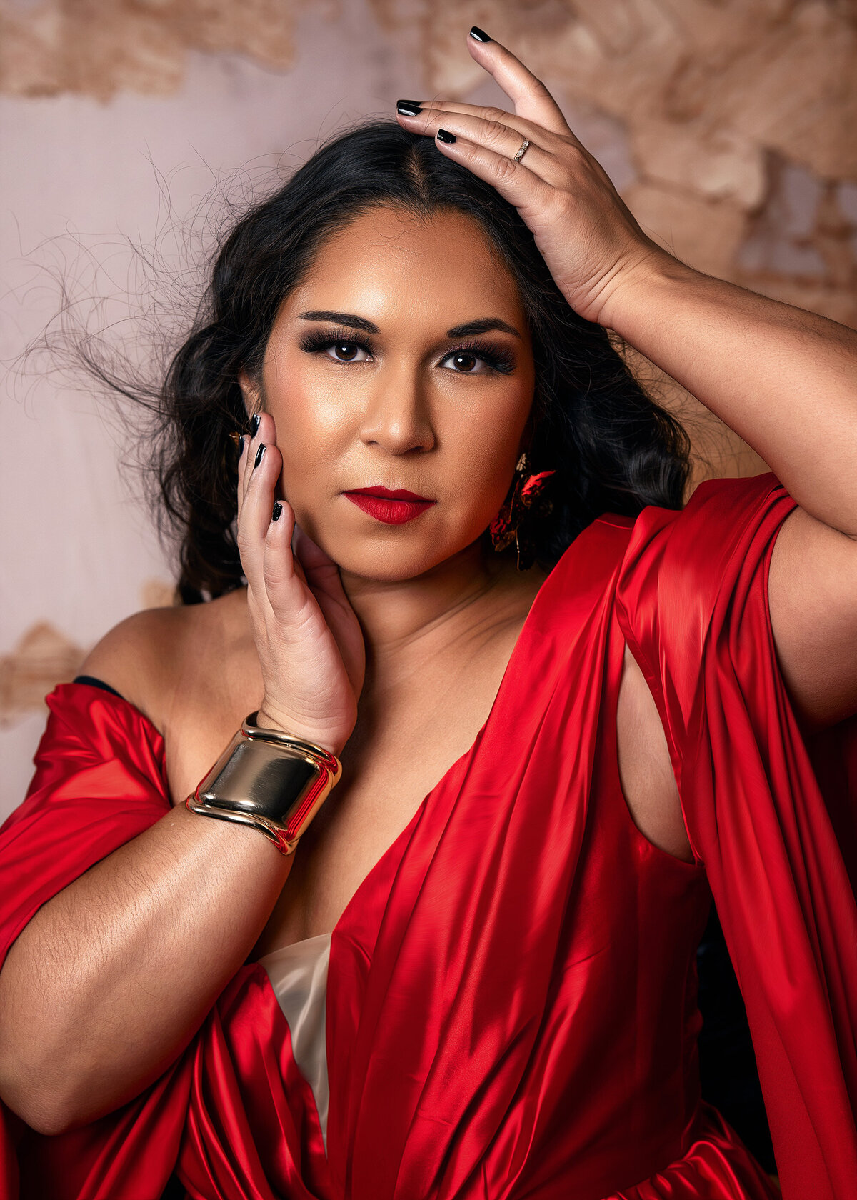 Fine art glamour portraits — couture-inspired photography for clients seeking dramatic and timeless beauty.