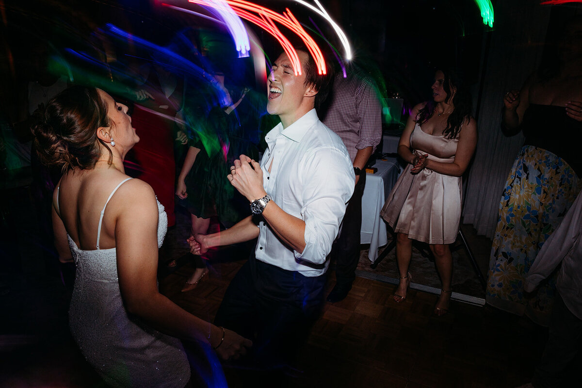 Bride and groom on dance floor of their wedding at The Marion