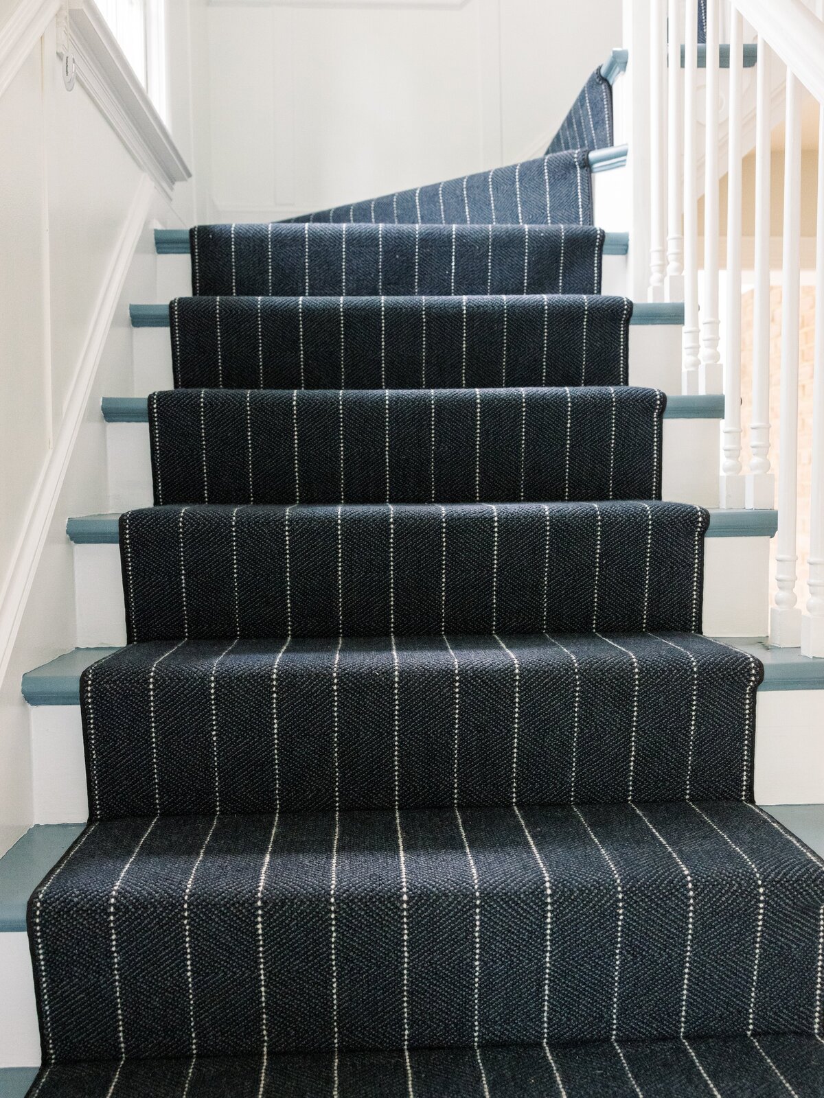 Navy Blue Stair Runner with pin stripes