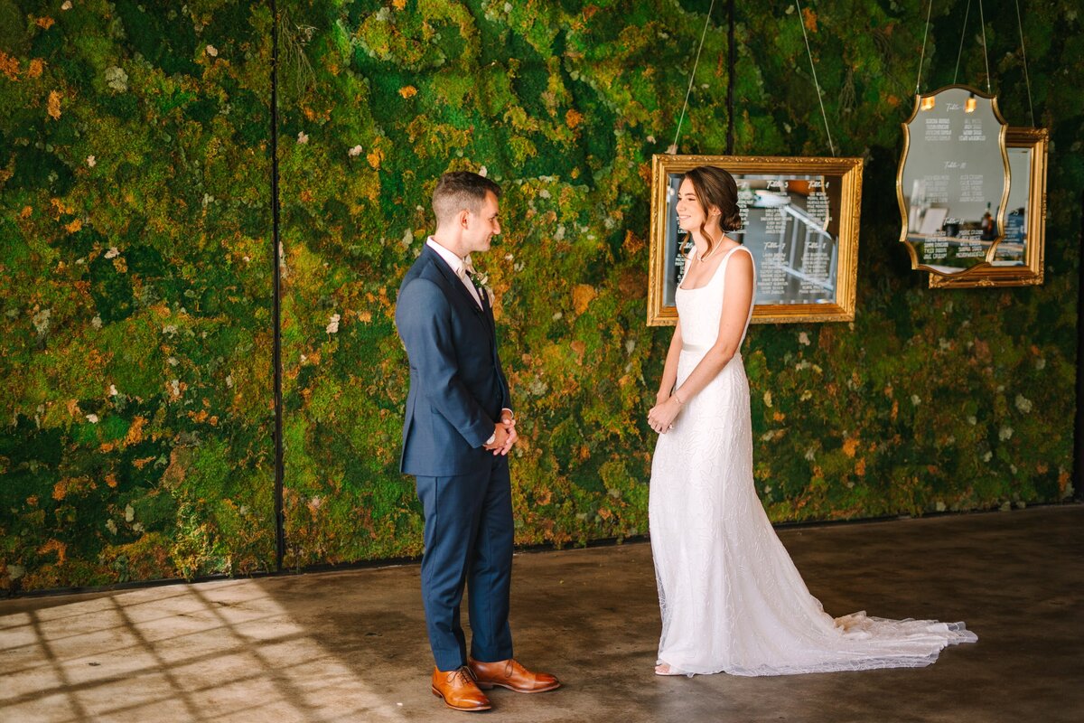 Bride and groom share their first look at Moss Denver.