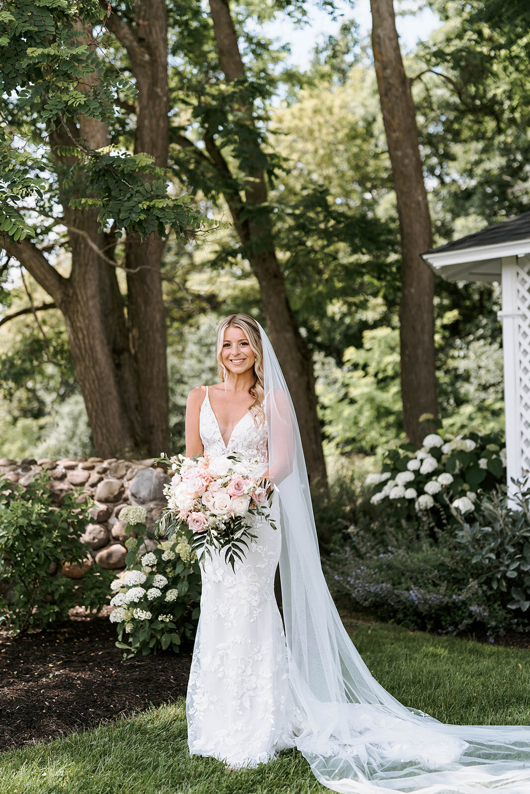 garden formal bridal portrait at outdoor wedding venue in upstate new york