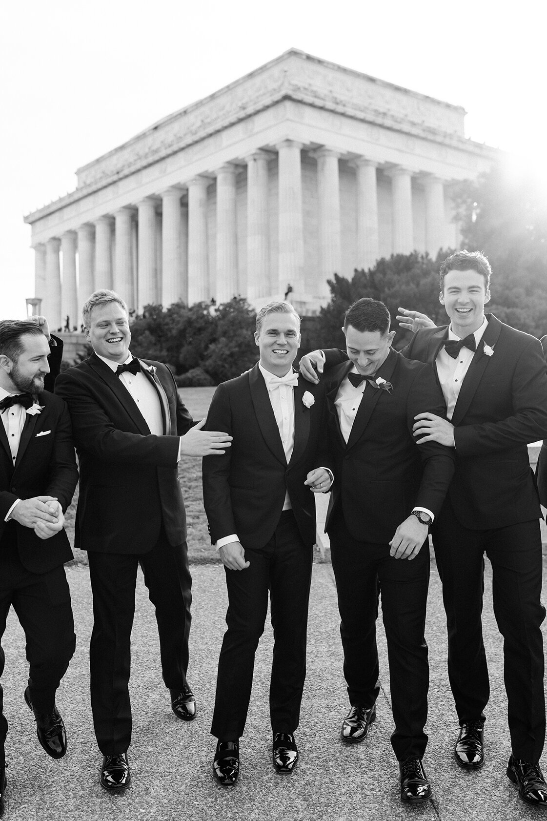 Groomsmen by Lincoln memorial by Sarah Bradshaw