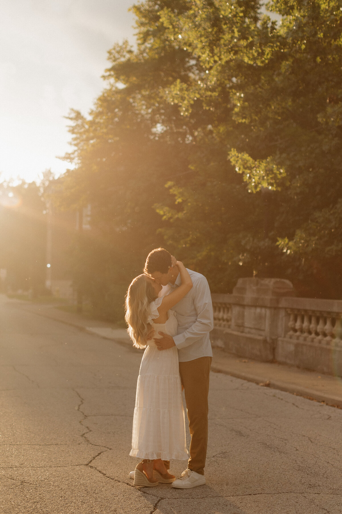 Indianapolis engagement photos romantic sunset embrace