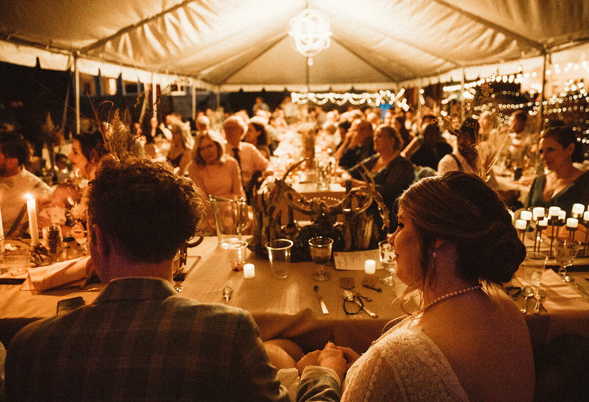 witchy boston backyard reception with candlight