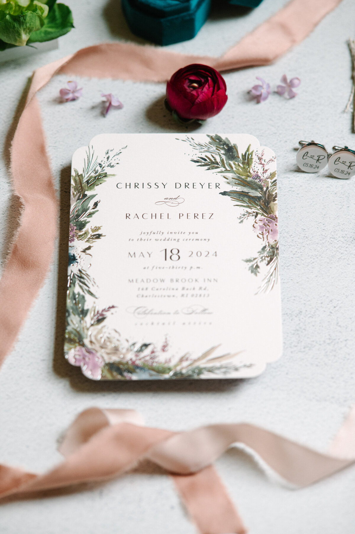 Close up of brides' wedding invitation
