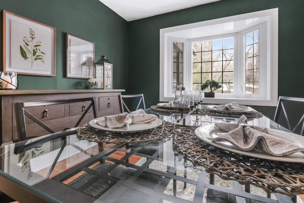 Modern dining room staging highlighting open-concept living and buyer-focused design