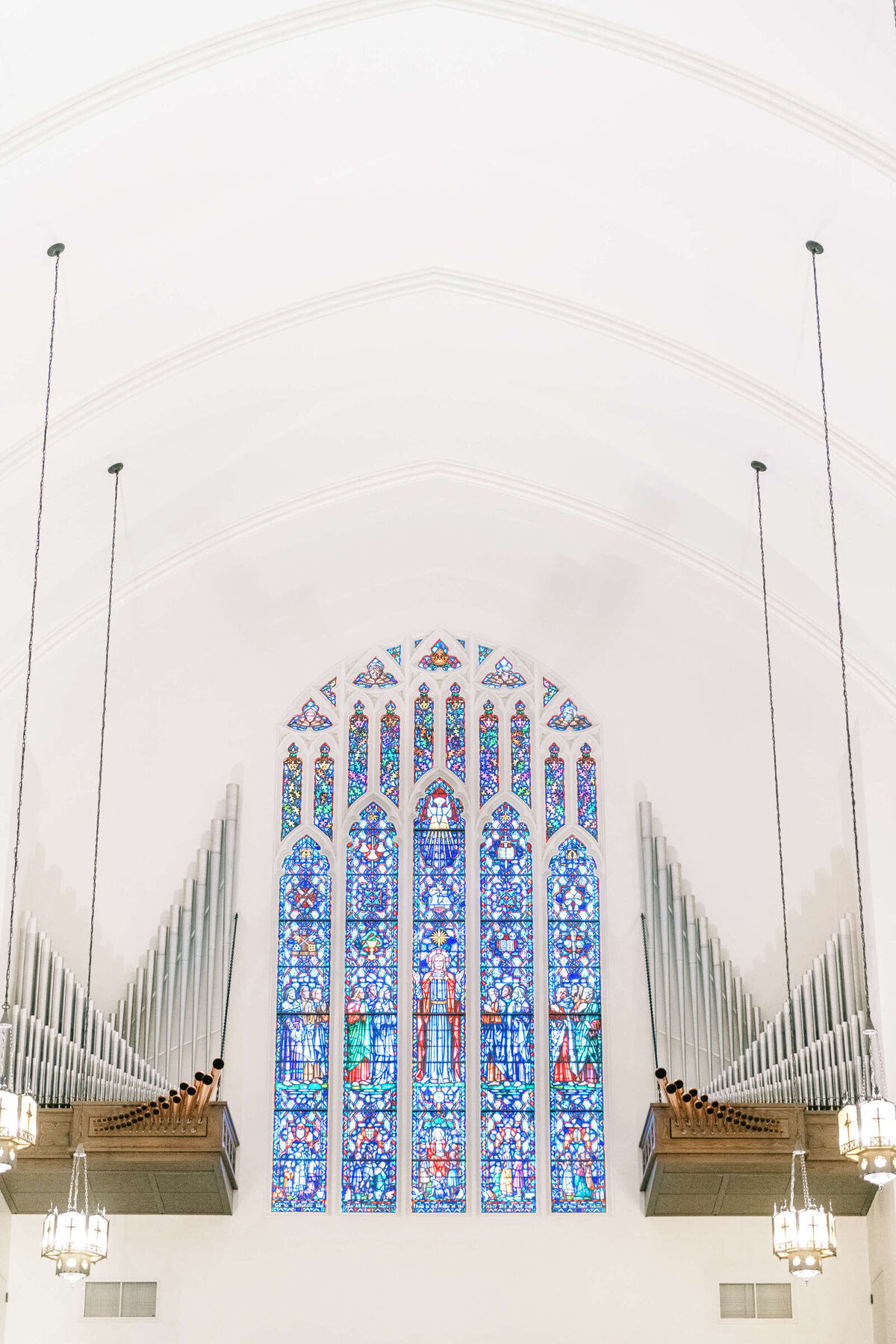Breathtaking stained glass windows at The 4Eleven wedding chapel in Fort Worth, Texas
