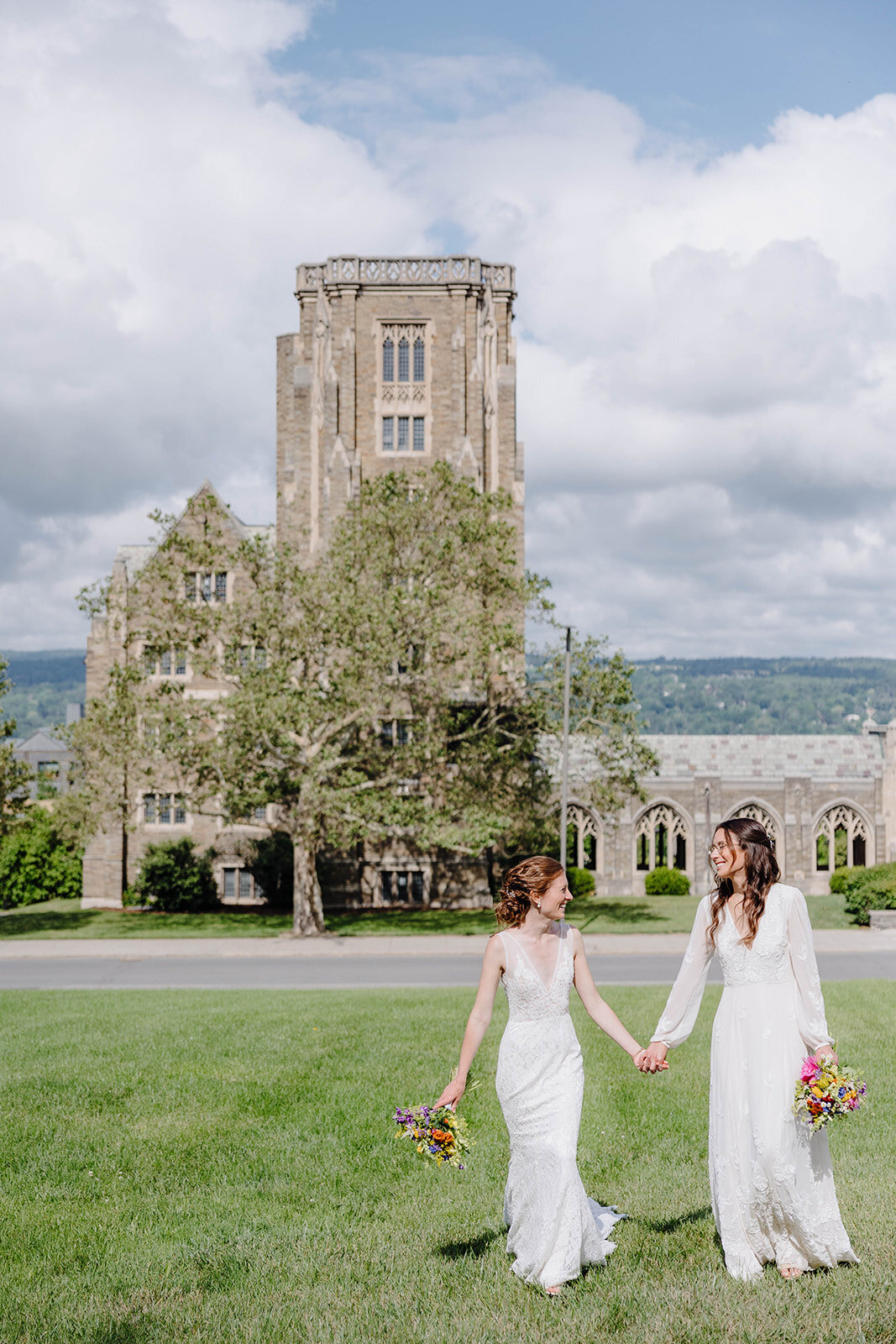 Two brides in the grounds of Cornell University