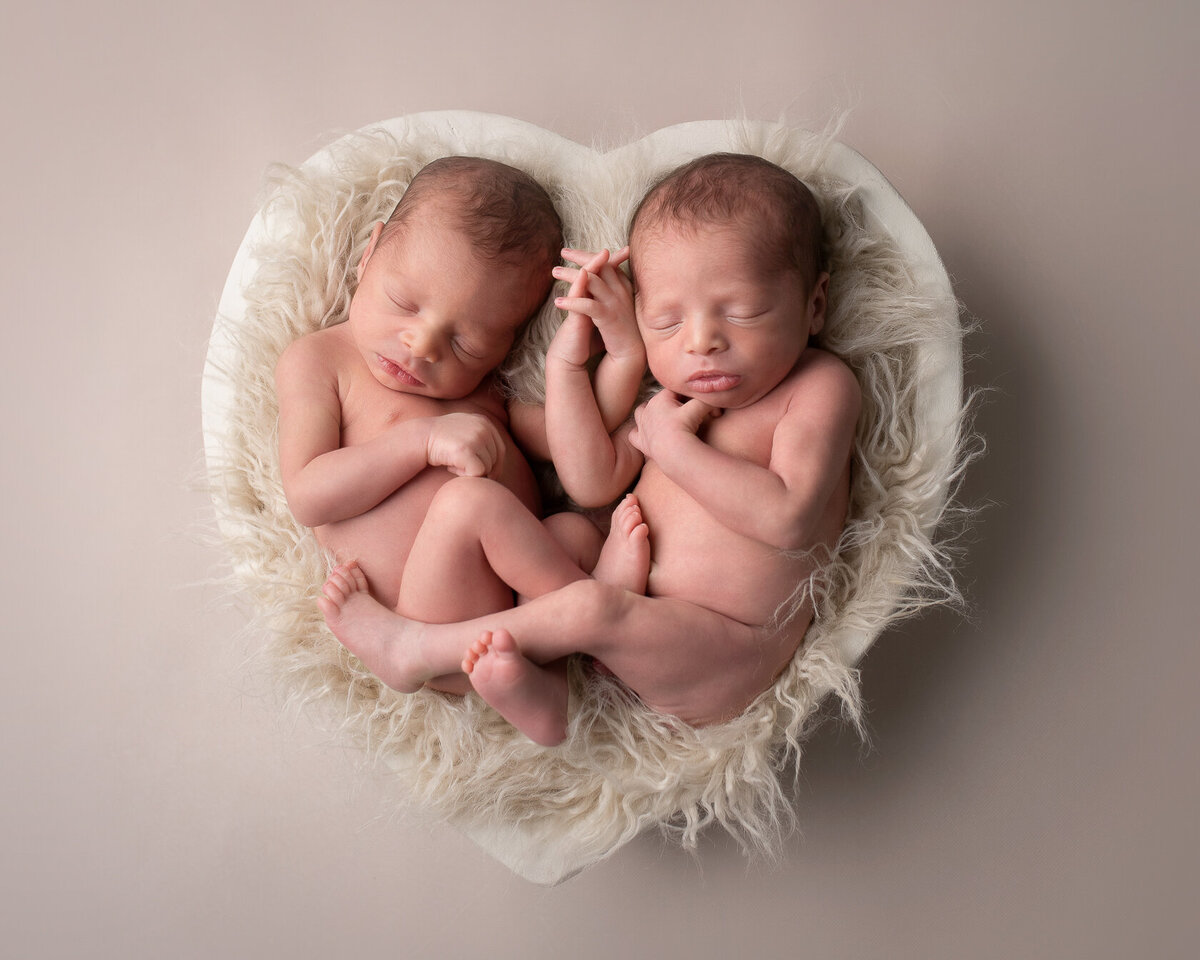Houston Newborn twin in cream furry bucket