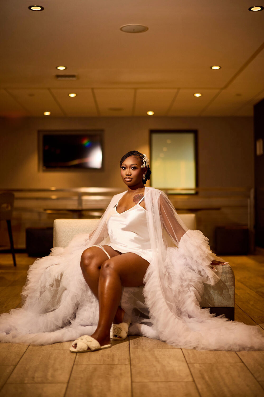 Bride pose before wearing wedding dress