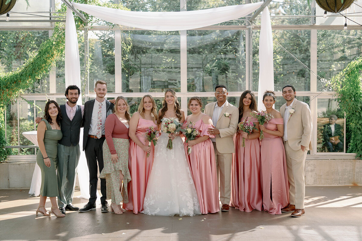 Full Bridal Party Portrait Inside the Ivy House Greenhouse