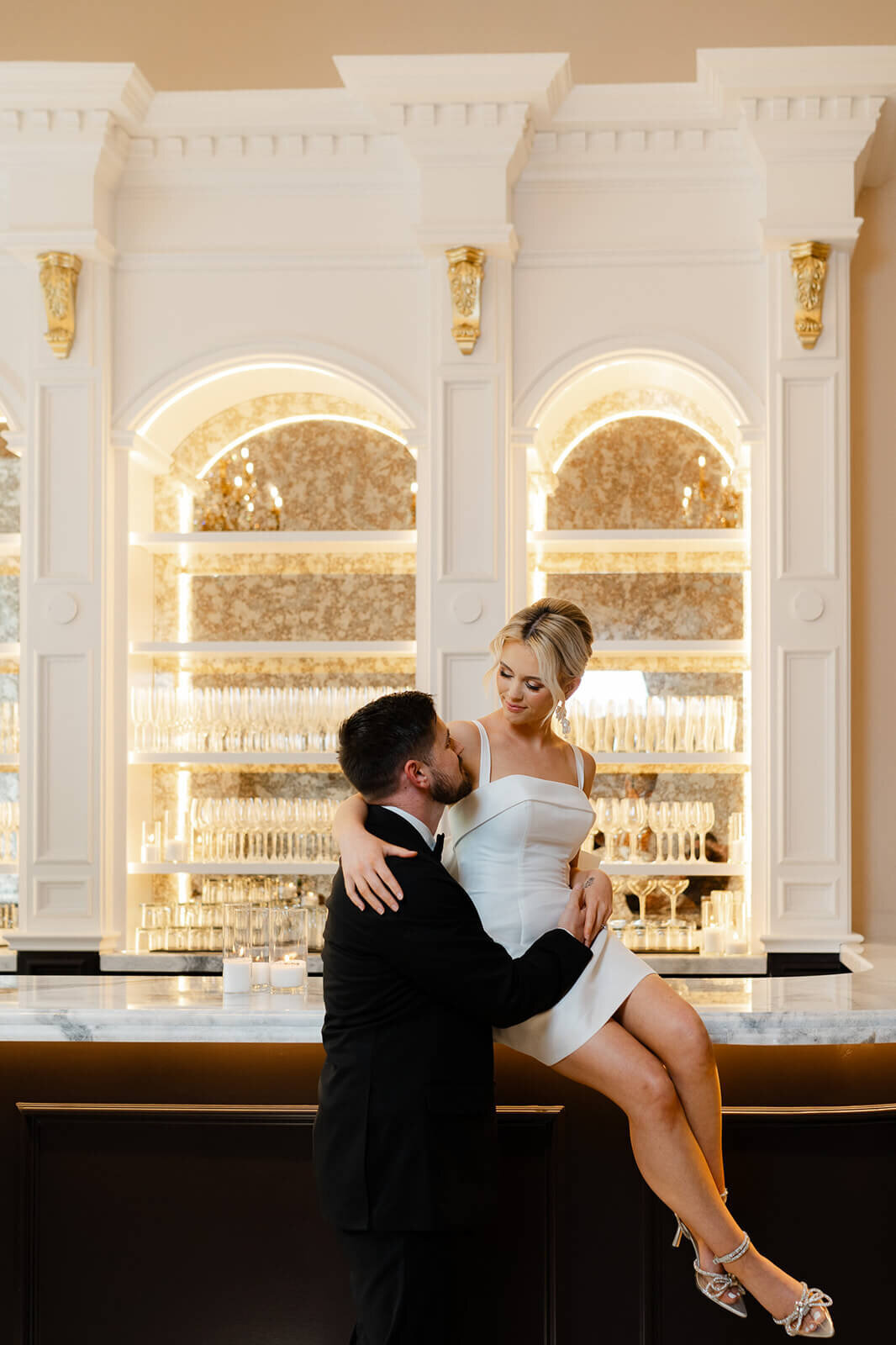 Bride to be on art deco bar 