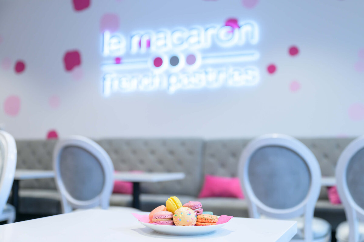le macaron cafe with macarons on a table