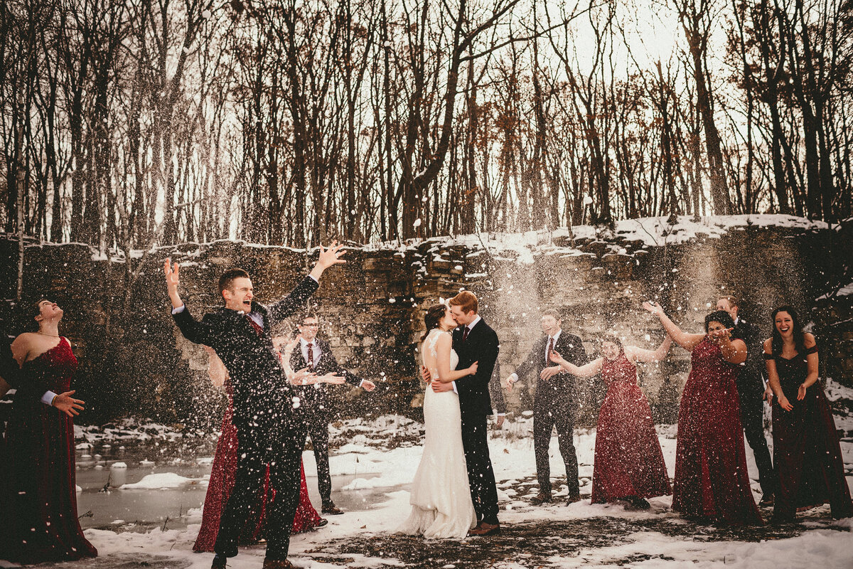 Snow Fall Wedding Photo at High Cliff State Park