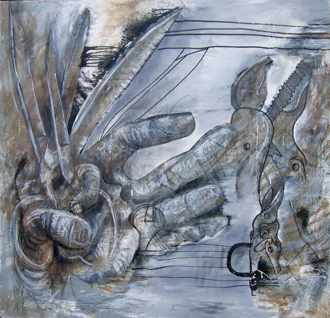 Brent Ray Fraser Self Portrait Hand With Scissors and Pliers, 2004