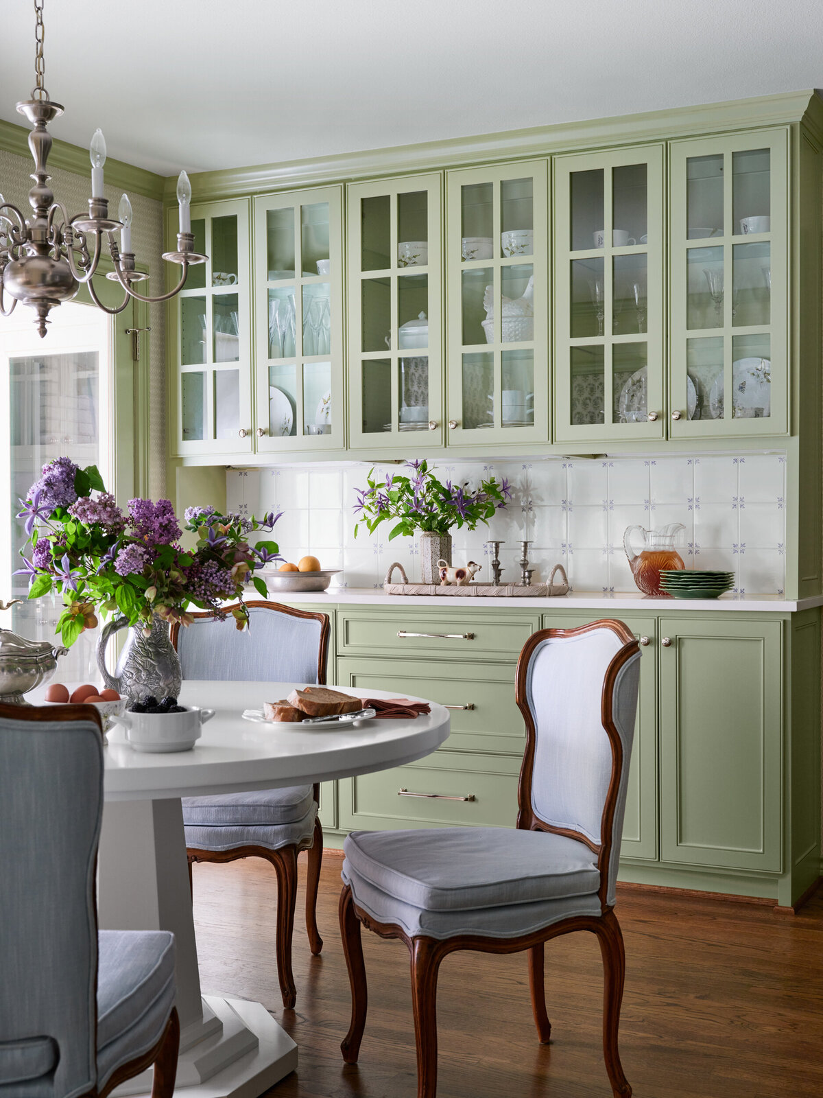 Green Cabinets, Breakfast Chairs and Table