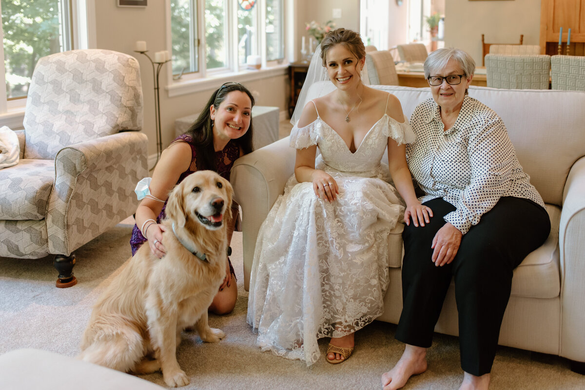 brantford ontario wedding bride with cousin, grandmother and family dog