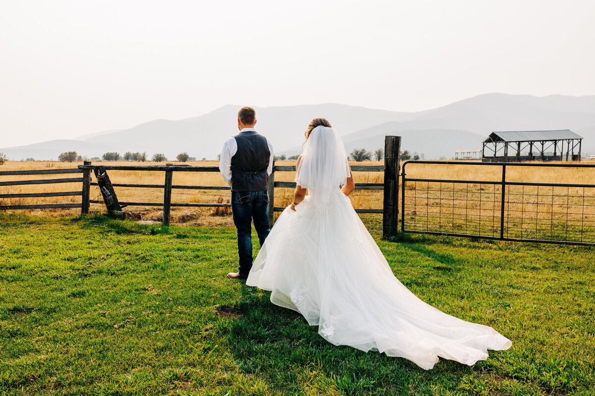 Bride and groom first look at Cattle Springs in Arlee, MT