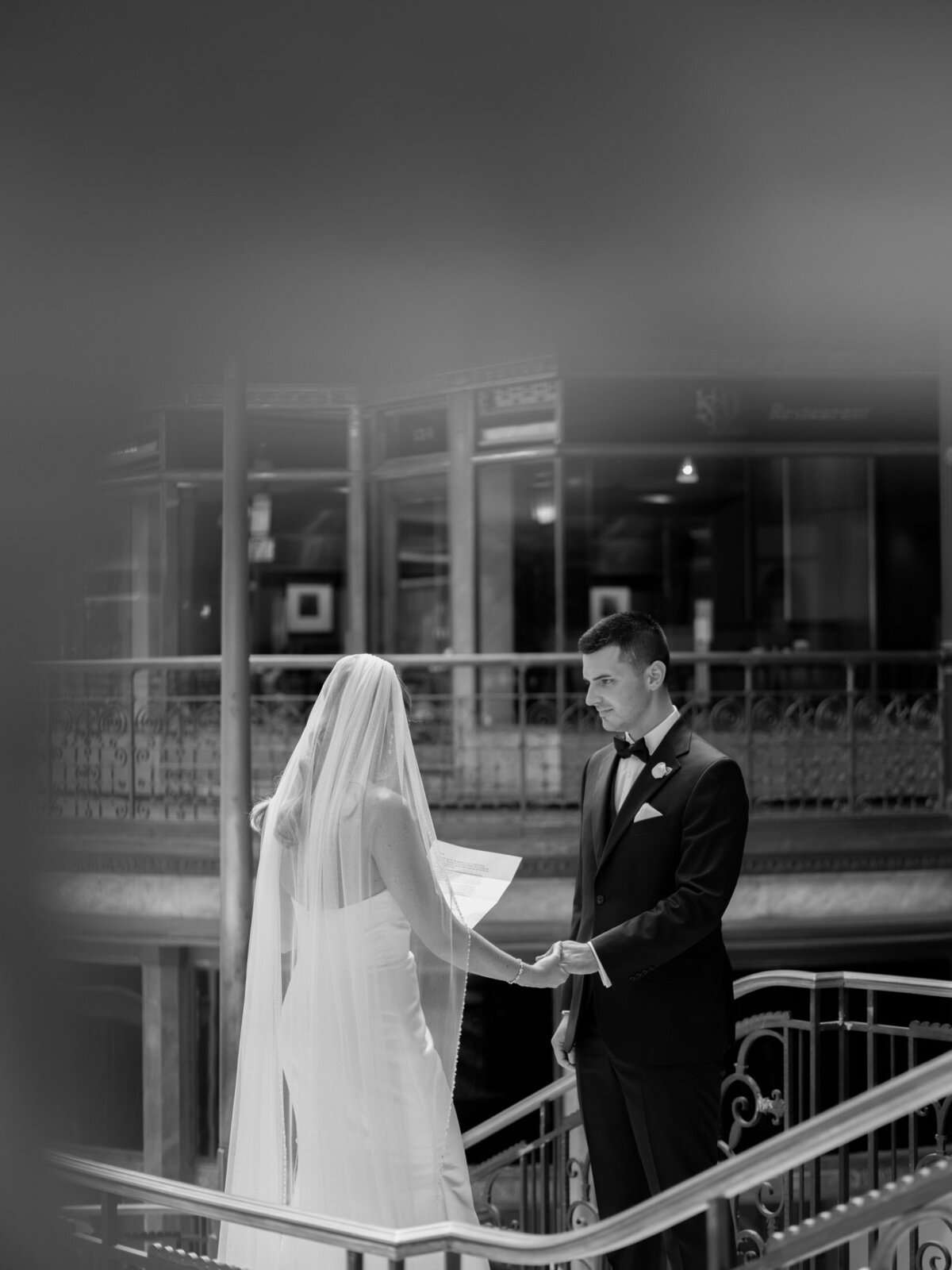 Bride and groom sharing private vows at The Arcade Cleveland