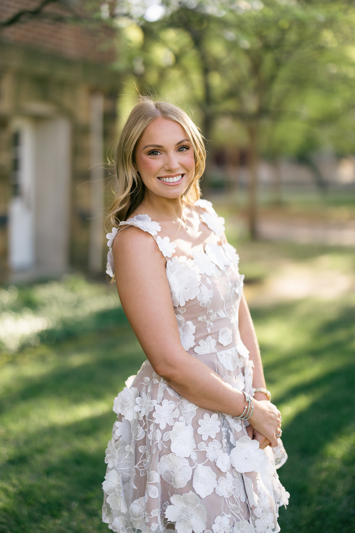 Senior Portrait in Floral Dress – Light Filled Graduation Photography in Arkansas