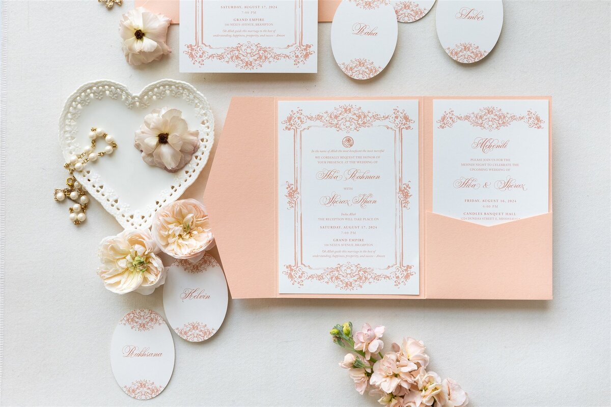 Peach Pocket-fold Wedding Invitation 7