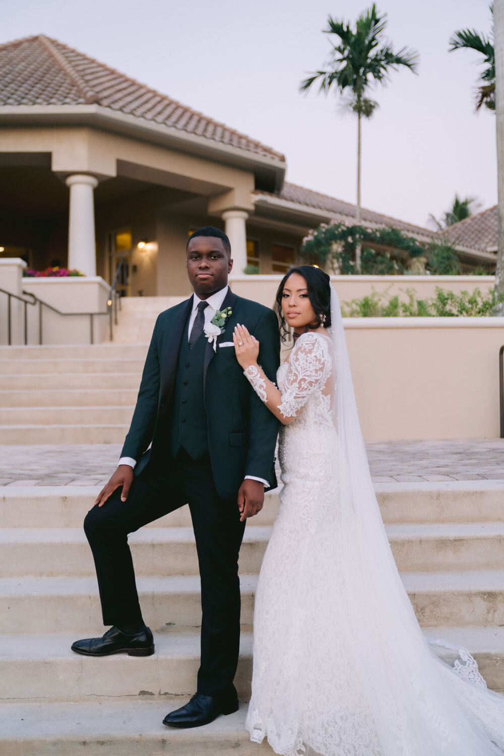 Bride and groom in an outside scenery