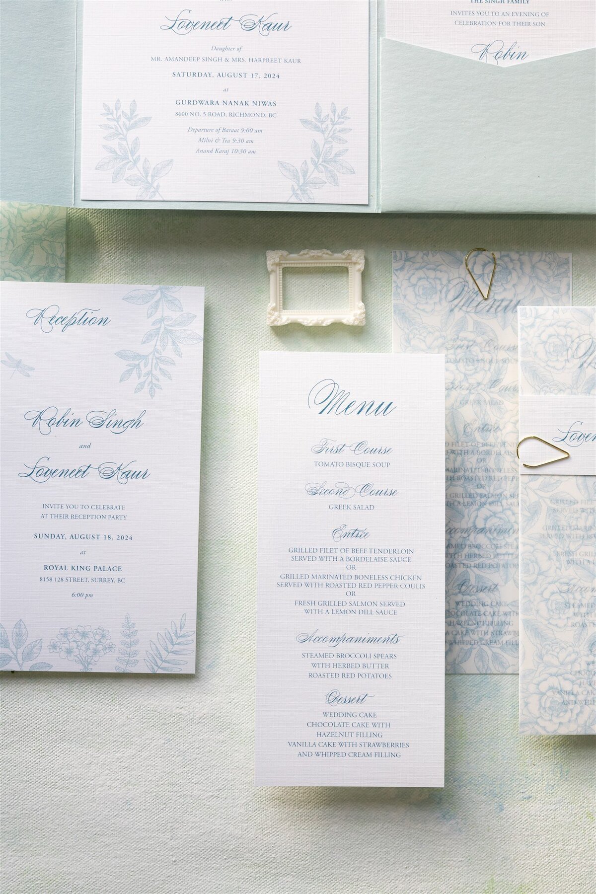 Aqua green pocket-fold Sikh wedding invitation 5