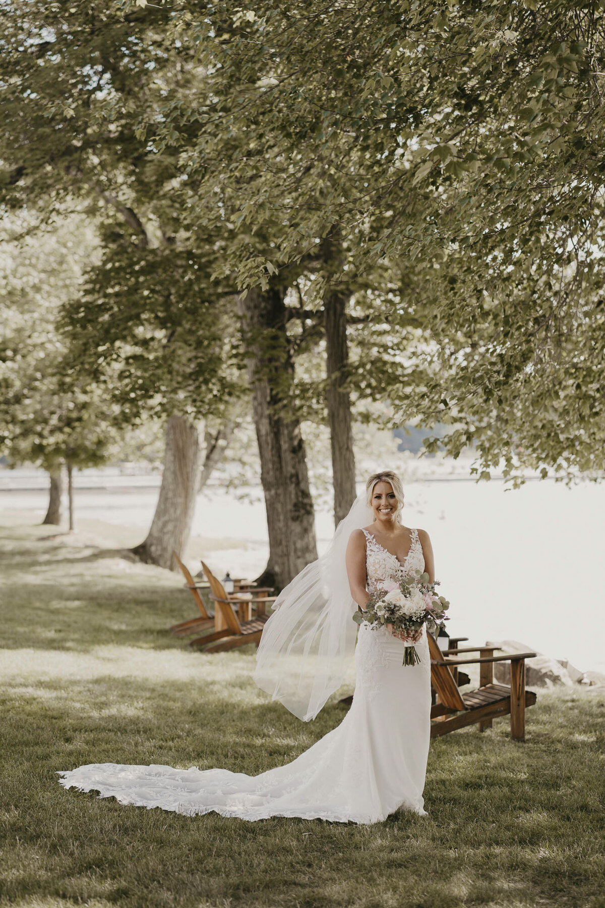 Bride near a lake in New Jersey