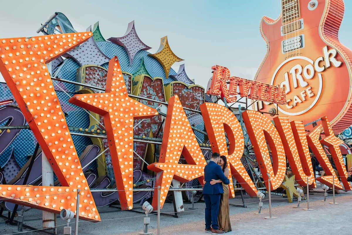 Elopement photos in front of the stardust sign