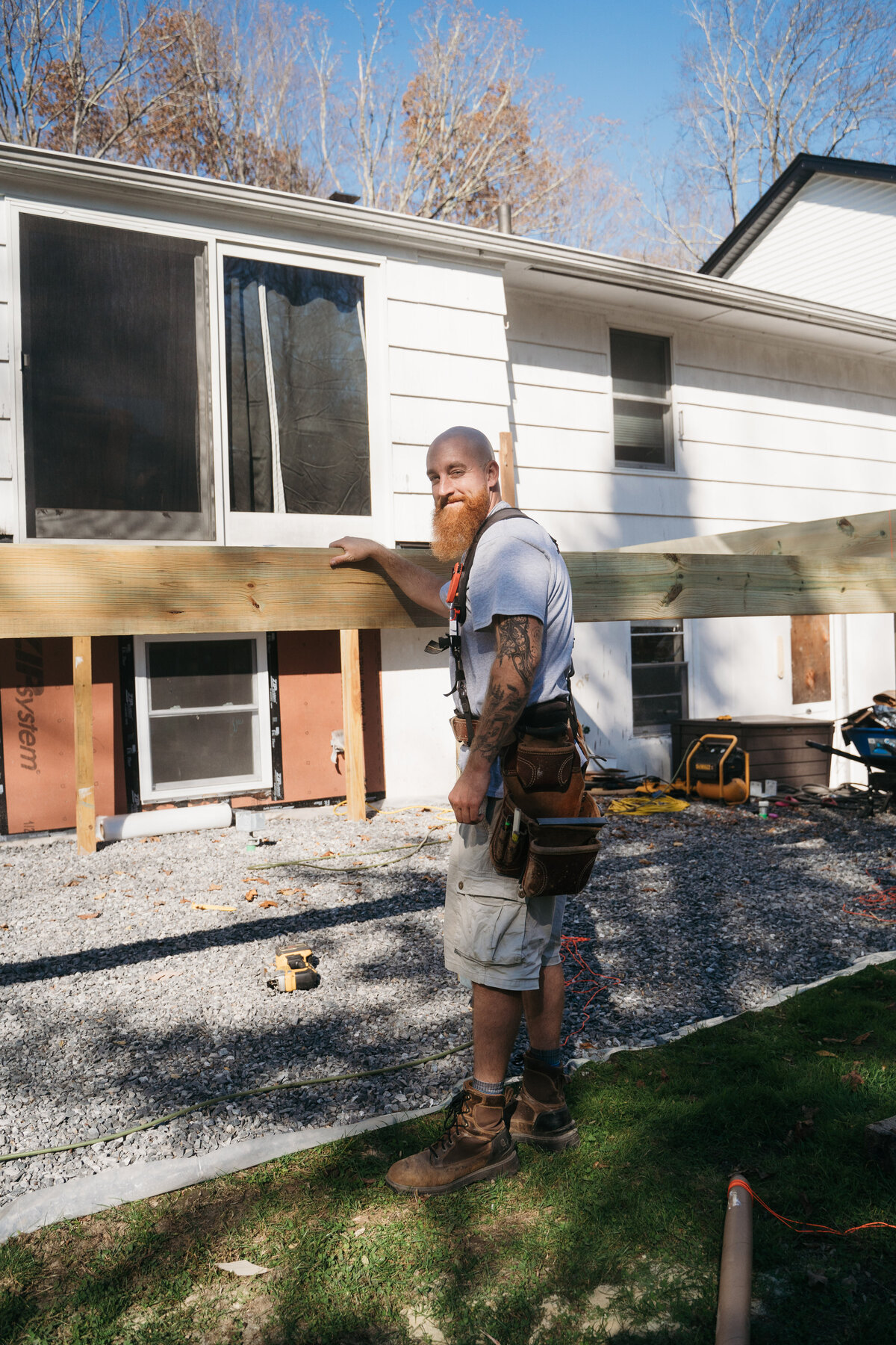 A Worcester Deck Builder portrait with the framing of a PT wood deck build