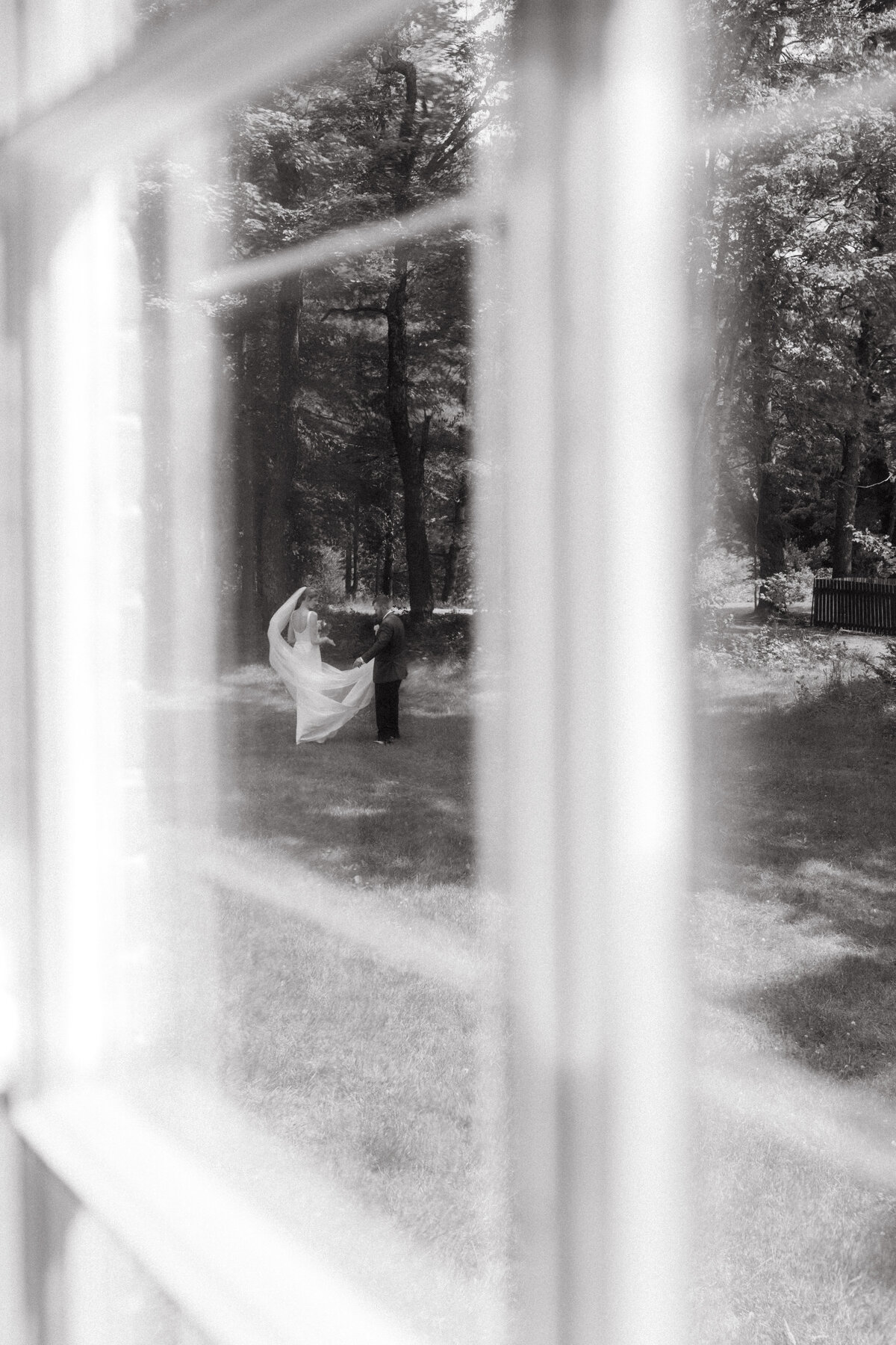 black and white bride and groom portrait in Vermont