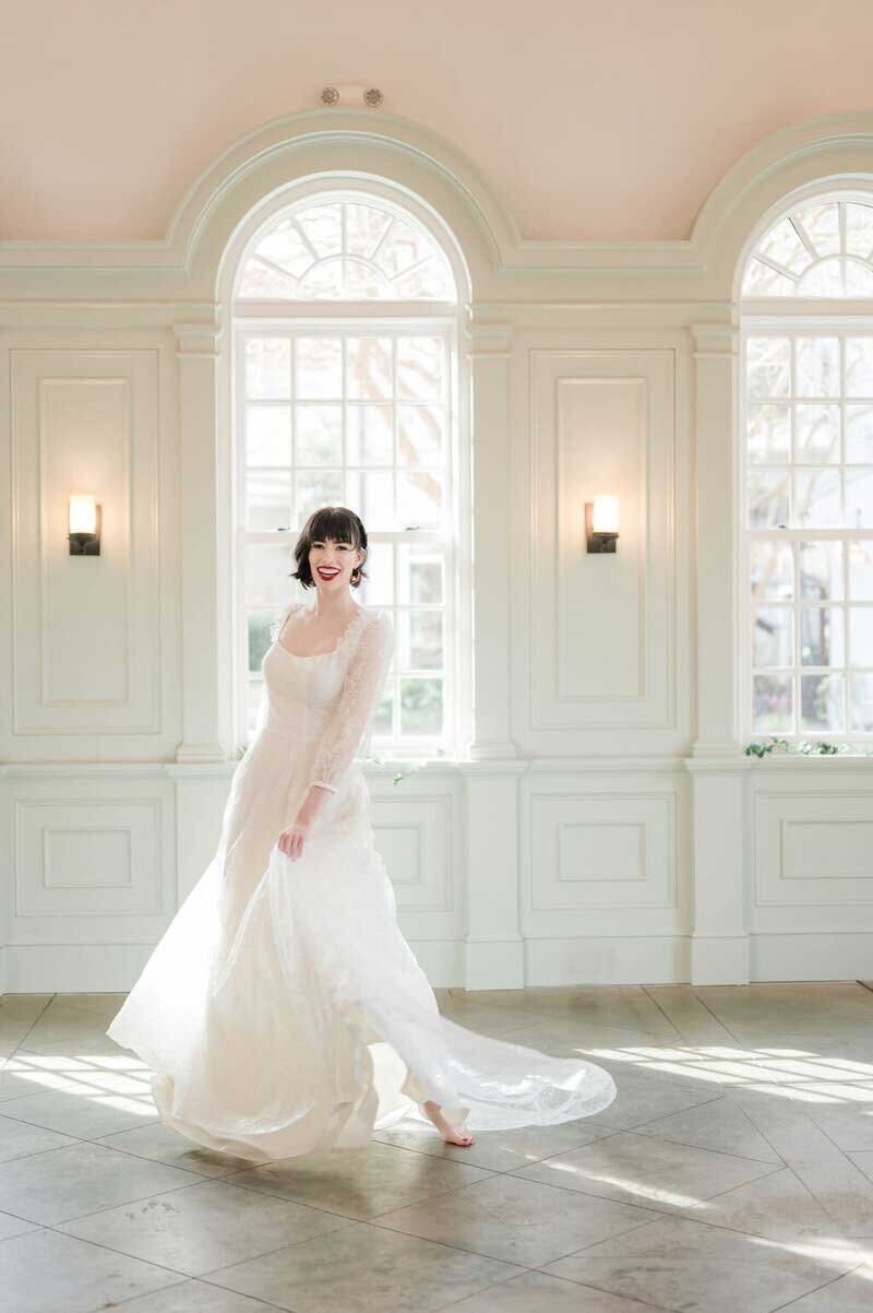 Sheer Sleeve a-line wedding dress with pockets