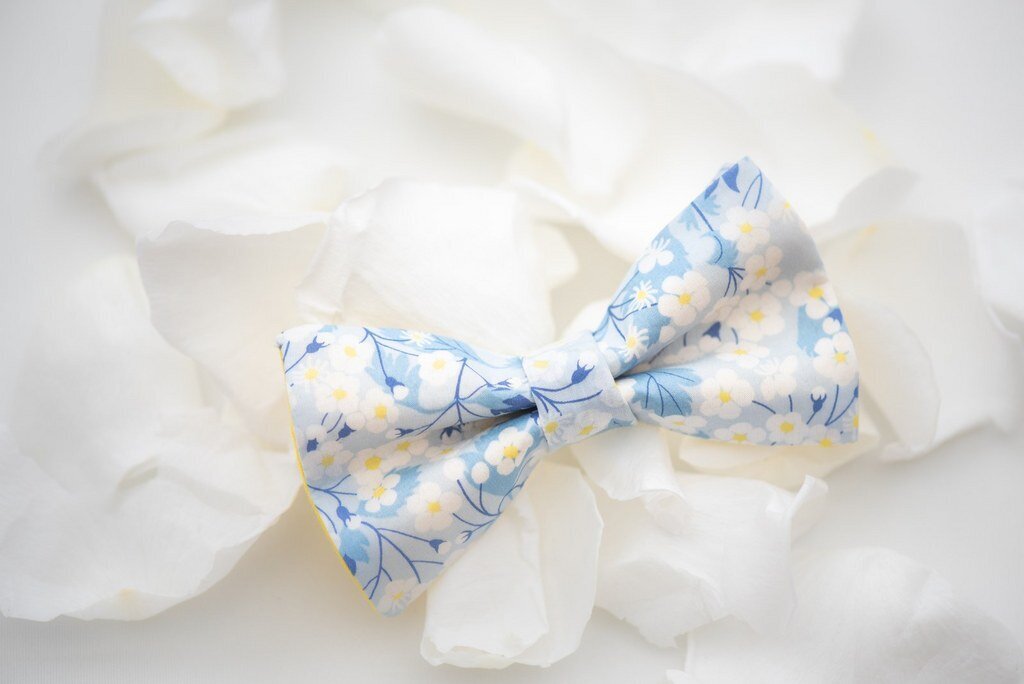 dusty blue and yellow bow tie for wedding