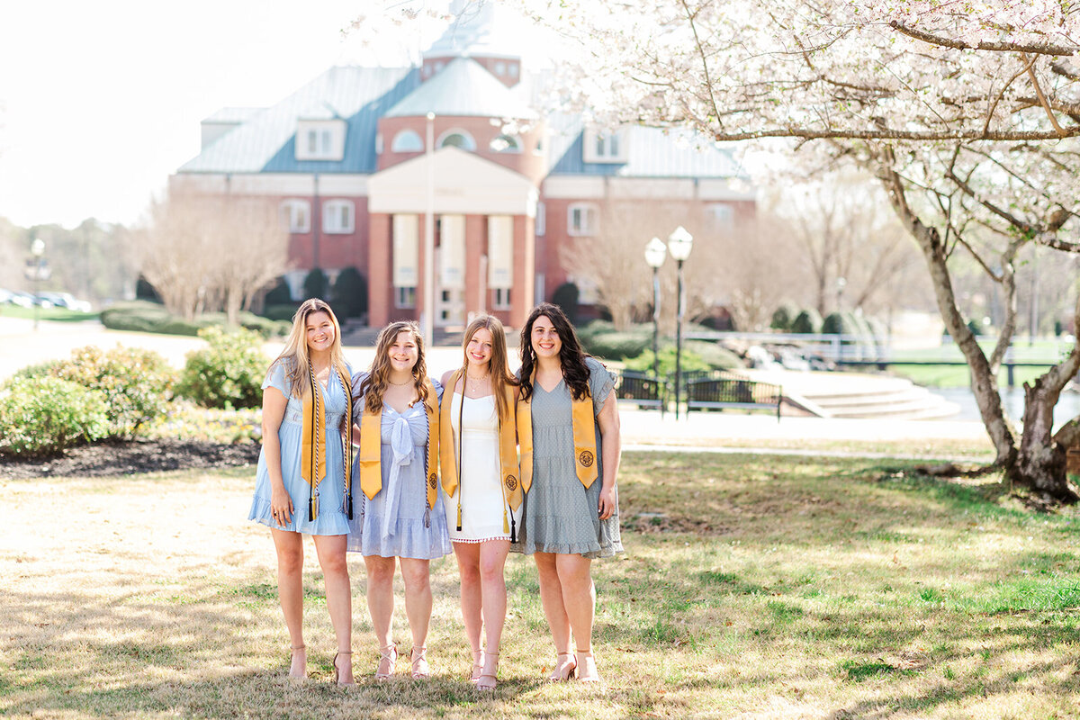 Group senior photo session on campus at Wingate