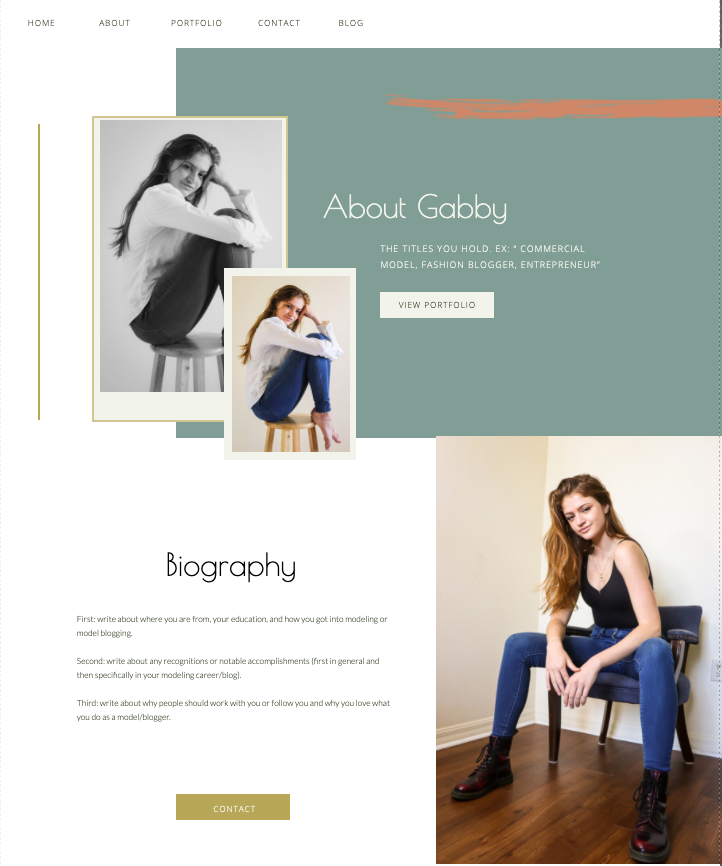 about page modeling website template