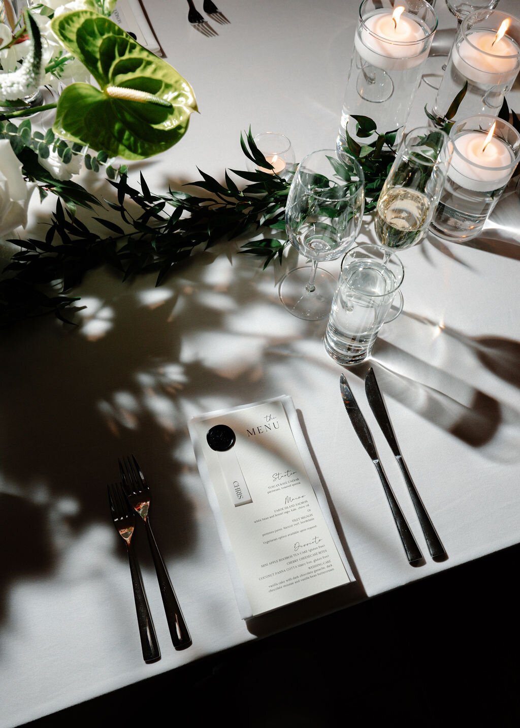 Black and white wedding menu card at Public Hotel in NYC