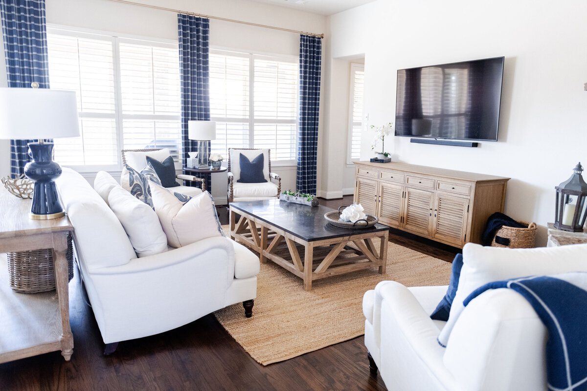 Navy and white living room