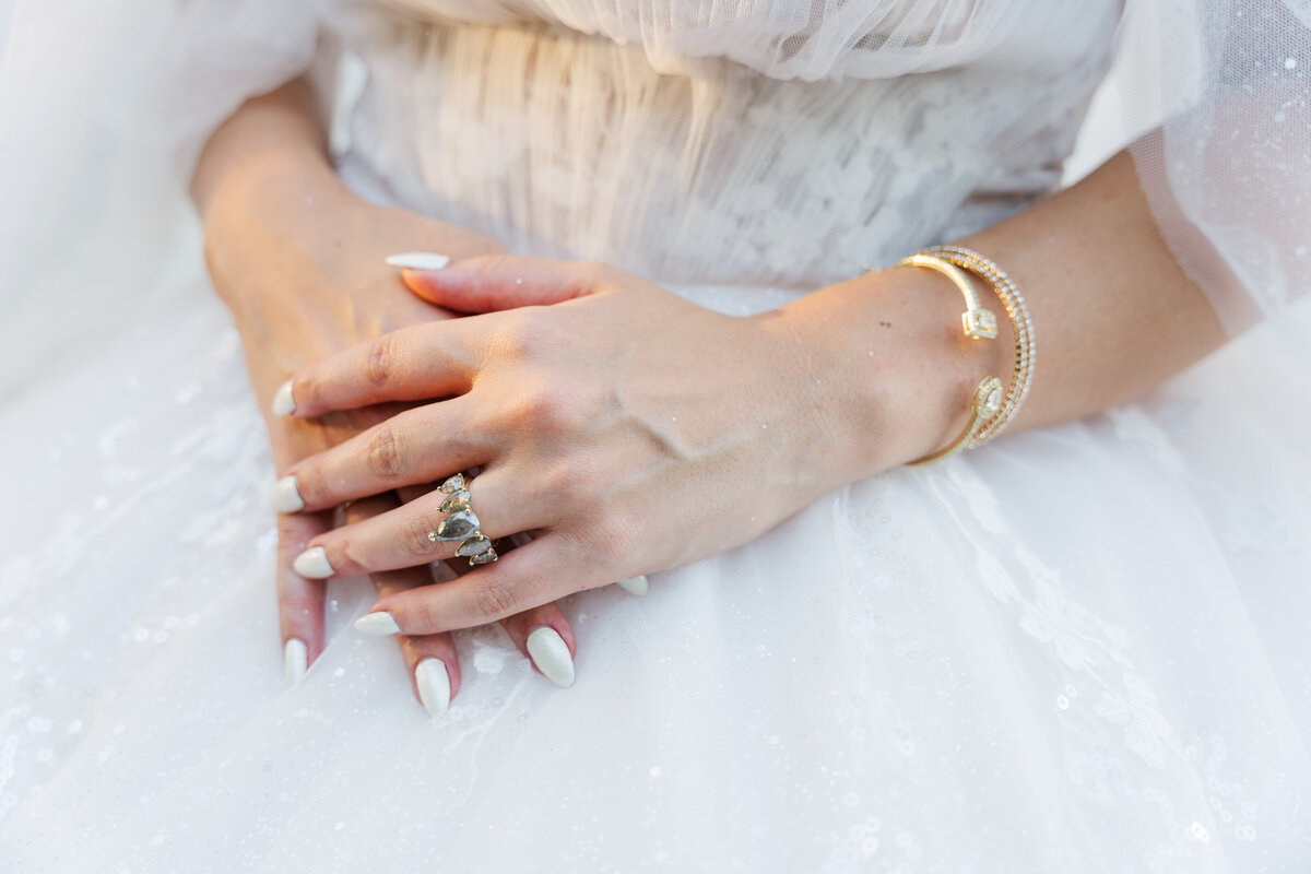 detail of a wedding ring on a brides hand