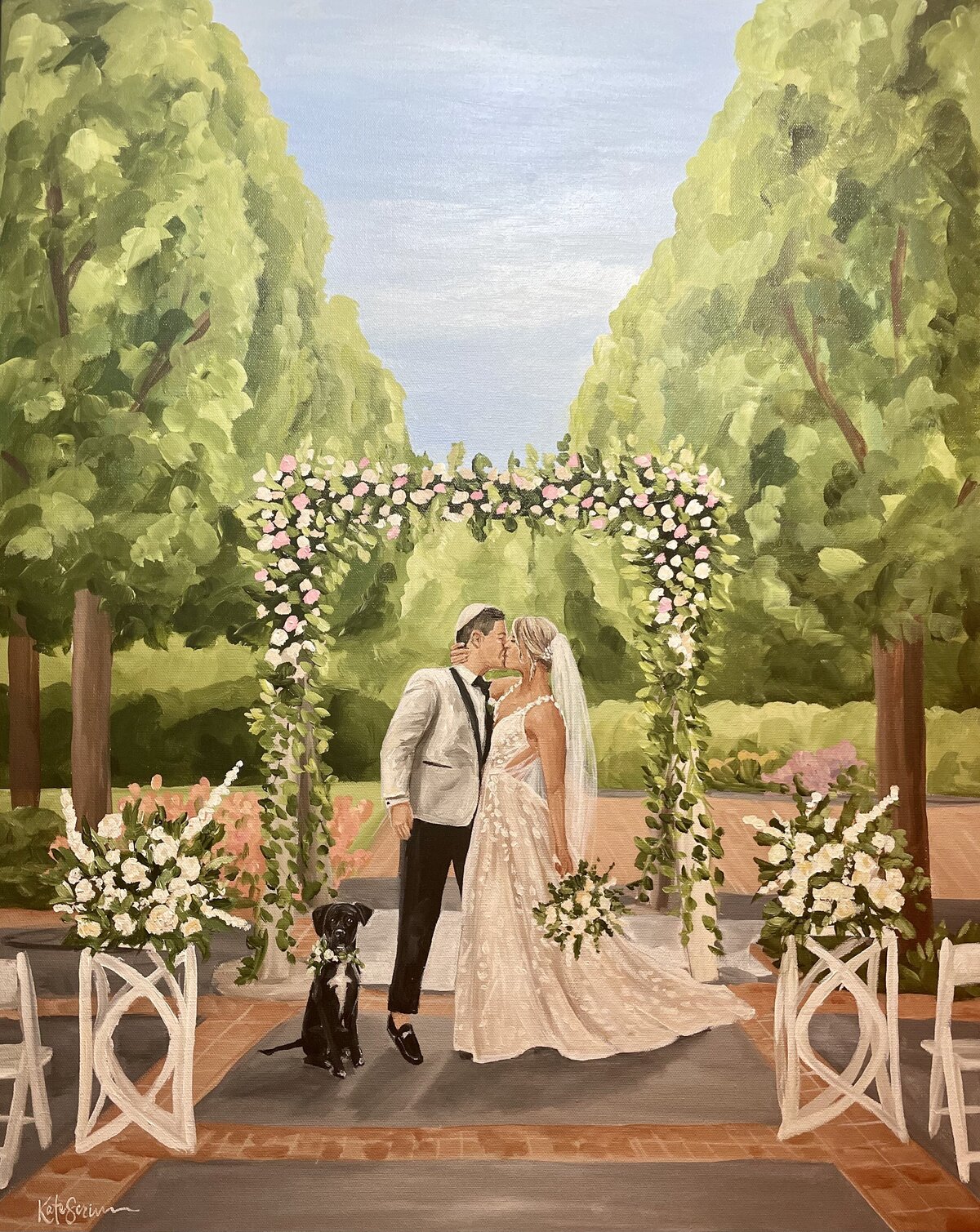 painting of bride and groom