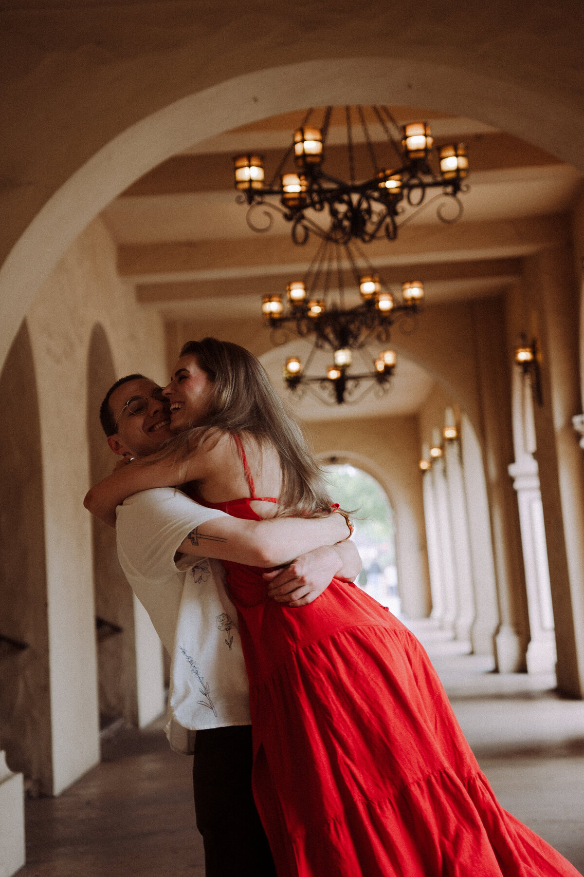 happy couple embracing