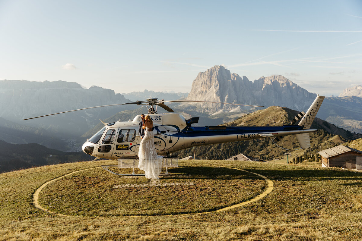 Adventure elopement with helicopter ride in the Italian Dolomites