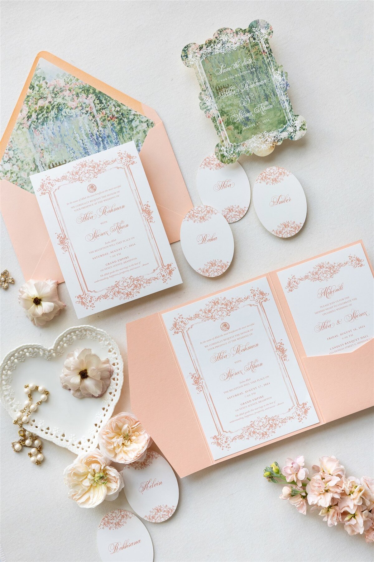 Peach Pocket-fold Wedding Invitation 4