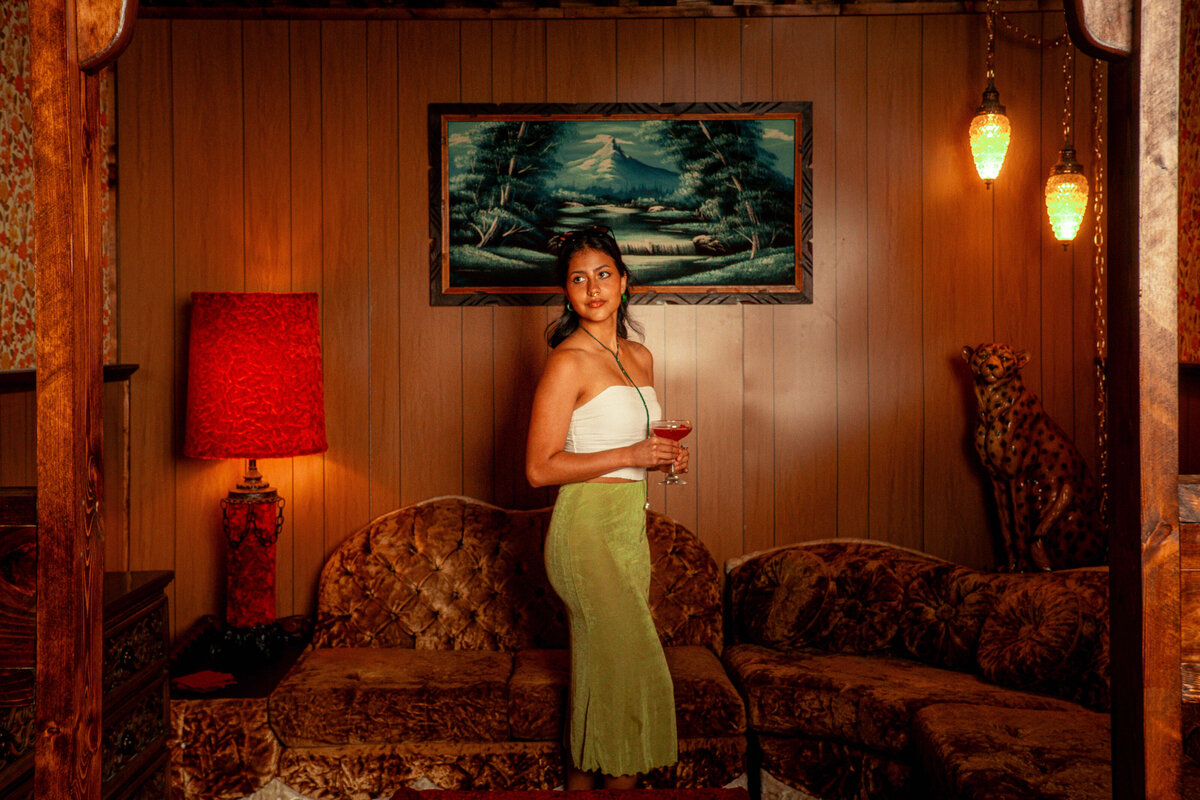 travel and leisure photography in Asheville, NC featuring model with a cocktail at Daytrip