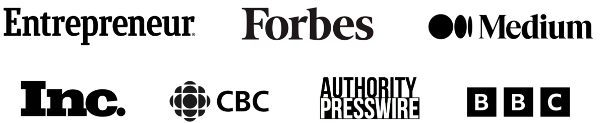 logos for publications Ashley Deland has featured in such as Forbes, Entrepreneur, Medium