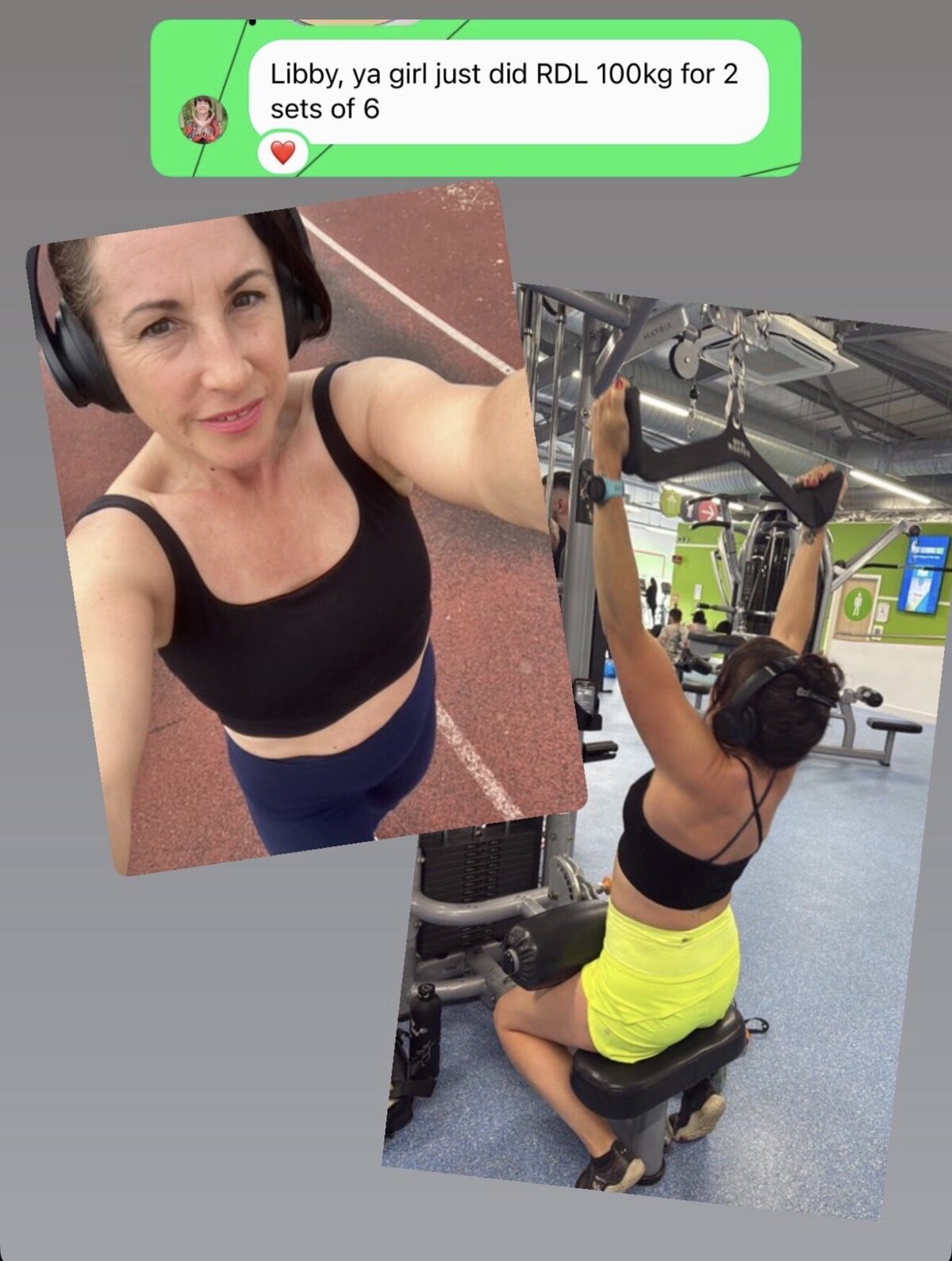 1:1 client WhatsApp: RDL 100kg for 2 sets of 6