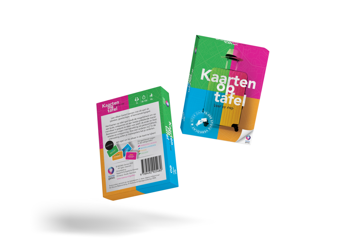 Kaarten op Tafel, reiseditie, voor op reis, kaarten, verpakking, ontwerp Studio Nijenhuis, Neema Games, eo