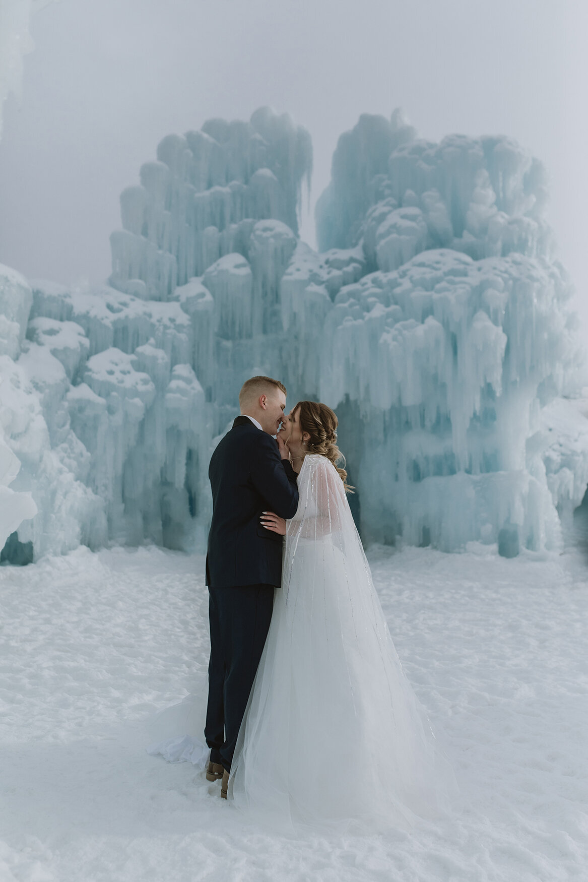 Bride and groom at the ice castles