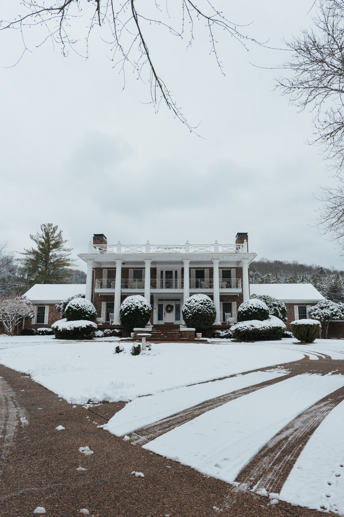 A snow-filled yard at a large Tennessee home 